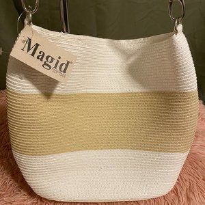 Magid Paper Straw Small Beach Tote - White/Beige